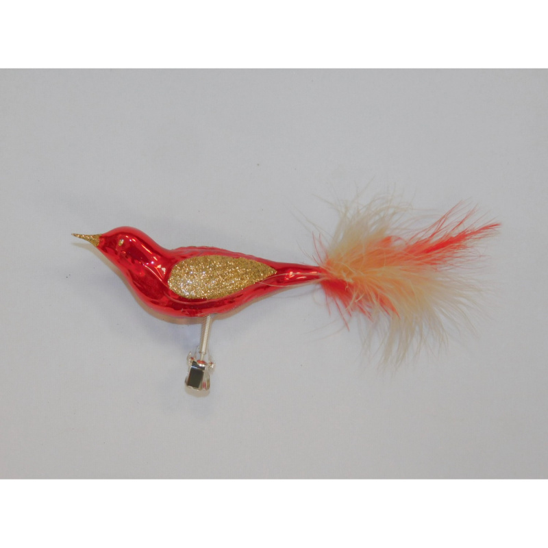 ONREX Vánoční ozdoba skleněná ptáček červený 12 cm