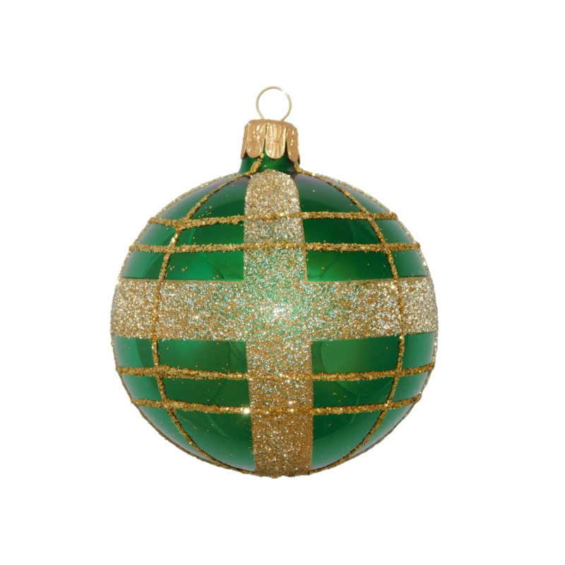 ORNEX Koule skleněná zelená pruhy 80 mm