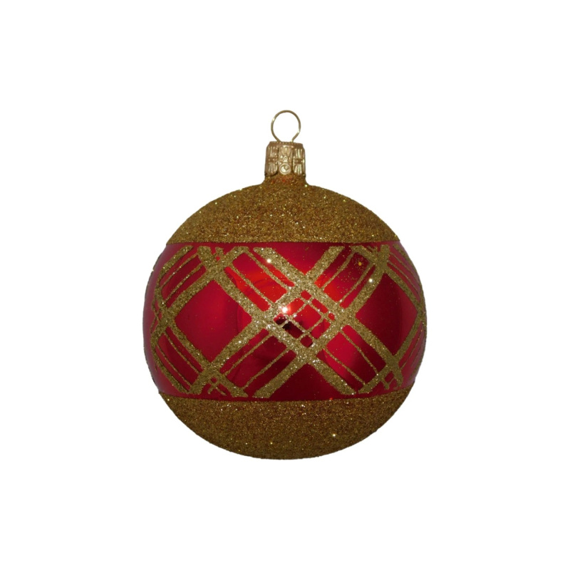 ORNEX Koule skleněná červená linky 80 mm