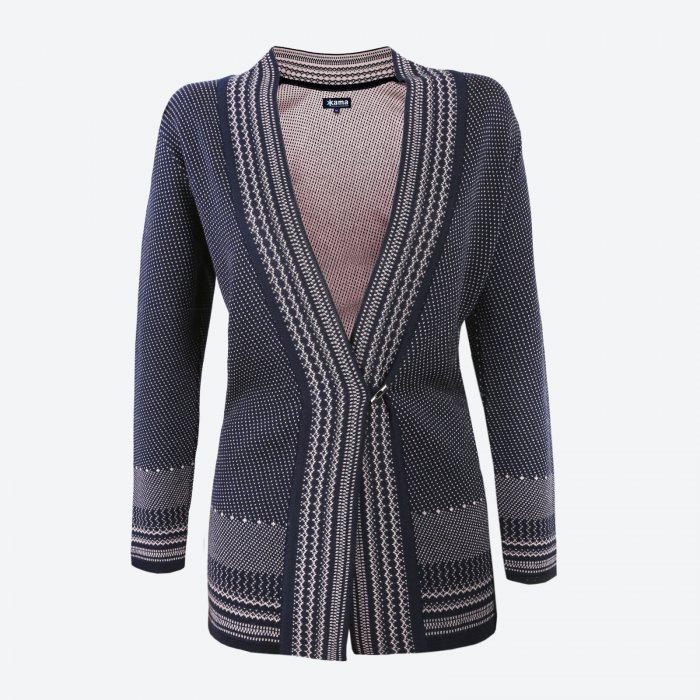 KAMA 5030 Pletený Merino cardigan svetr, tmavě modrý Velikost: S