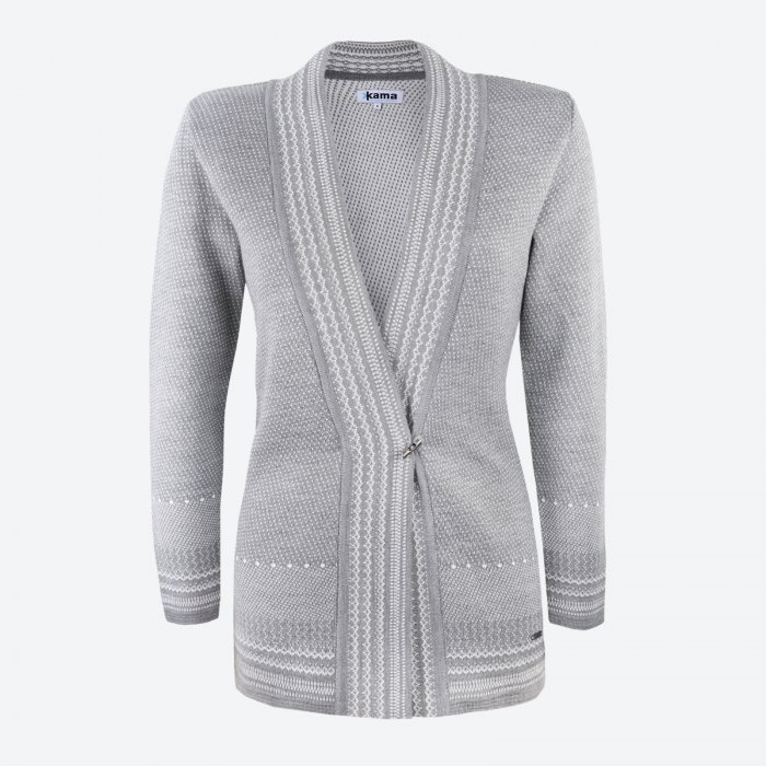 KAMA 5030 Pletený Merino cardigan svetr, šedý Velikost: S