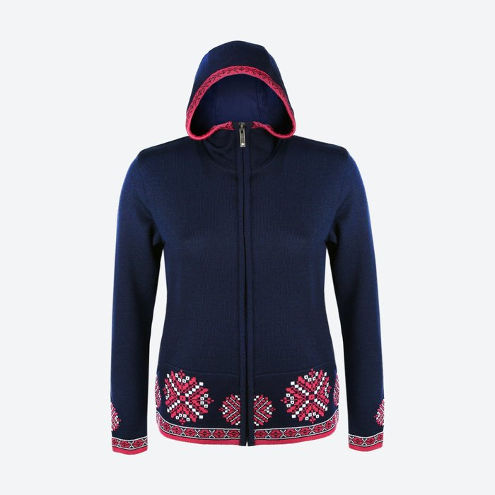 KAMA 5034 dámský merino svetr s kapucí,  tm. modrá Velikost: XL