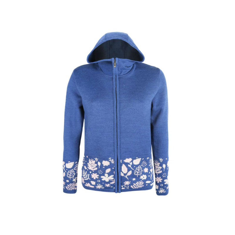 KAMA 5049 dámský merino svetr s kapucí, denim Velikost: L