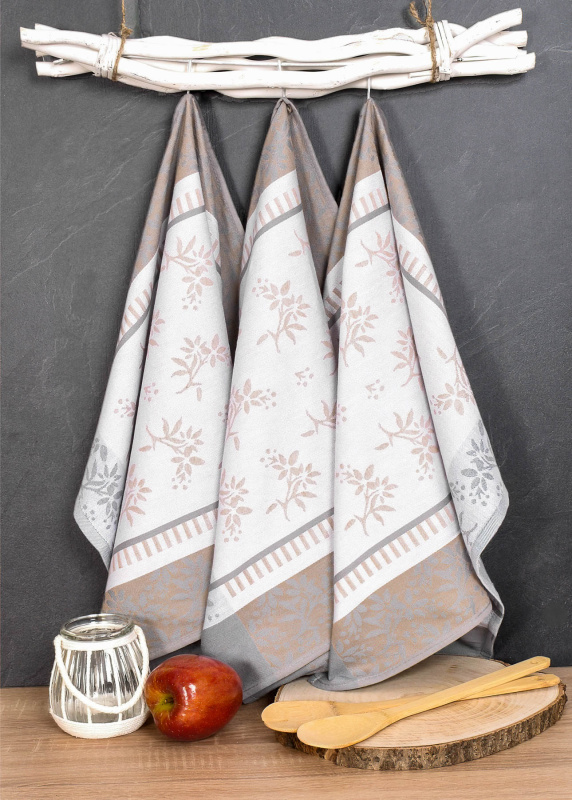 Forbyt kuchyňské utěrky EGYPTSKÁ BAVLNA FLOWERS, béžový květinový vzor, 3 kusy, 50x70cm