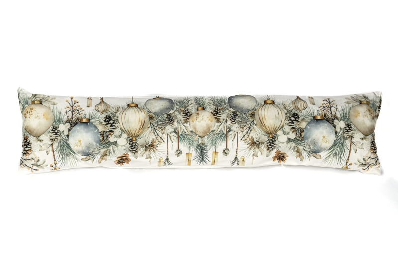 Forbyt Vánoční dekorační polštářek, okenní válec proti průvanu SVÍTÍCÍ CYH11249, béžovošedé baňky na bílé 18x85cm