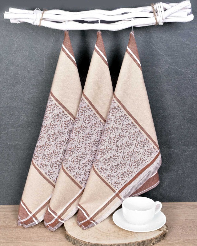 Forbyt kuchyňské utěrky EGYPTSKÁ BAVLNA DORO BEIGE, béžové ornamenty v proužku, 3 kusy, 50x70cm