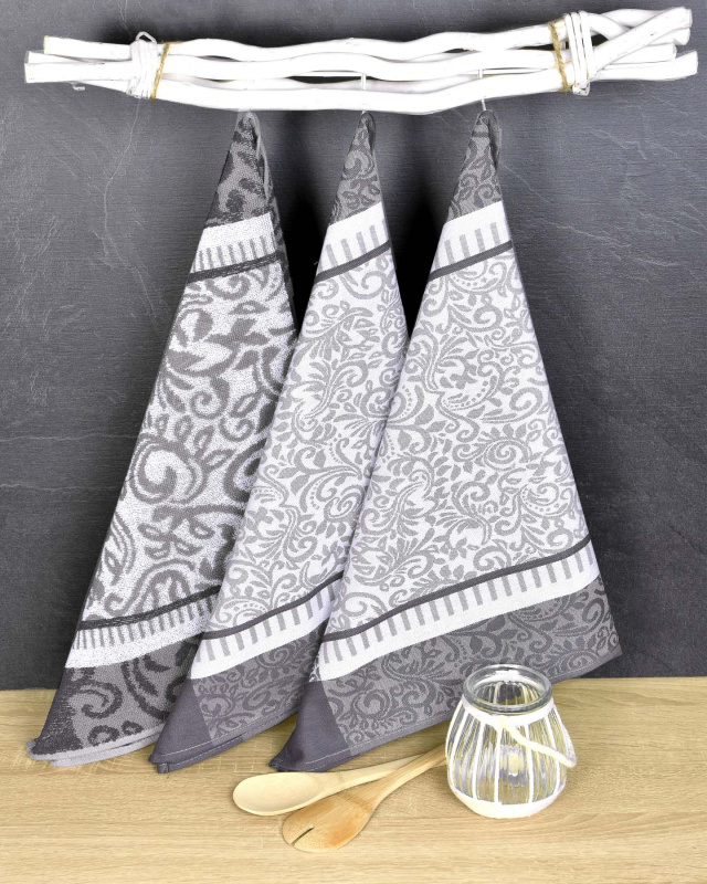 Forbyt kuchyňské utěrky EGYPTSKÁ BAVLNA ORNAMENT, šedé, 3 kusy (2+1 froté), 50x70cm