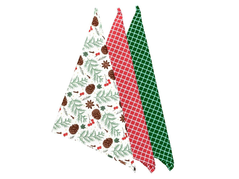 Bavlněné utěrky ŠIŠKY NA BÍLÉ 45 x 70 cm 3 ks