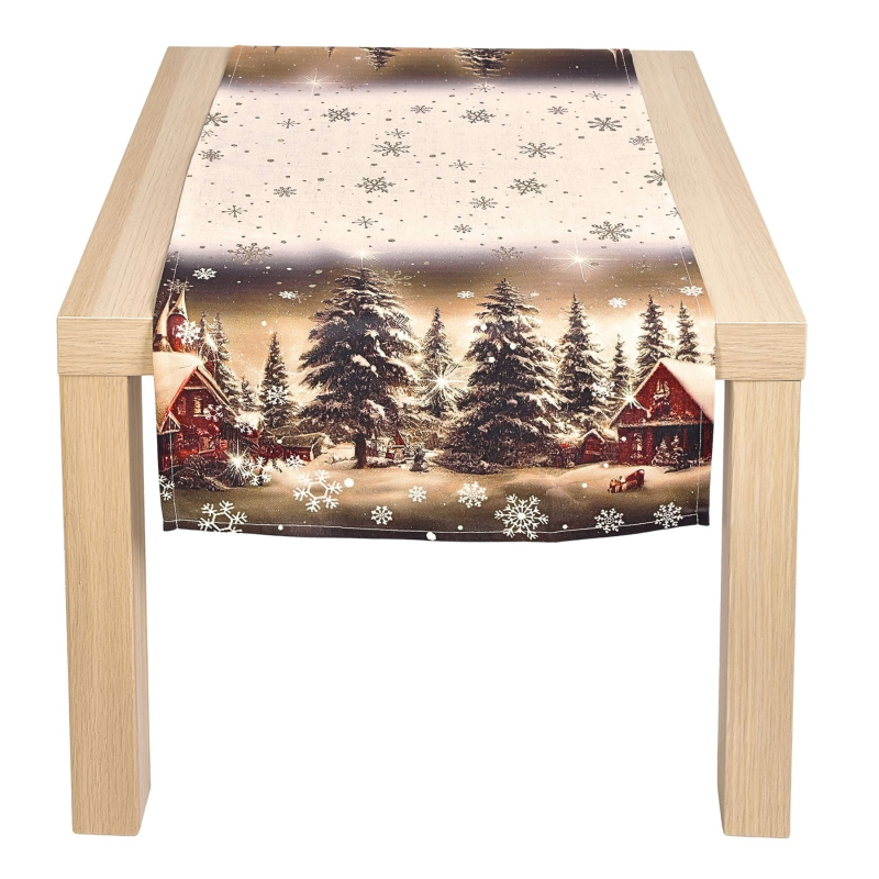 Forbyt kuchyňský ubrus štola CYH6019R, zasněžená krajinka, hnědá, 40x140cm (obdélník)