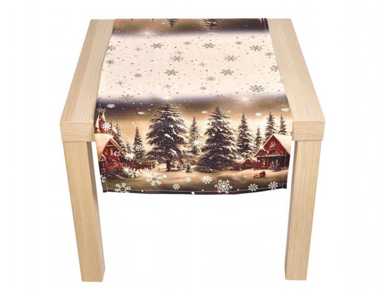 Forbyt kuchyňský ubrus štola CYH6019R, zasněžená krajinka, hnědá, 40x140cm (obdélník)