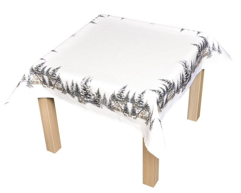 Forbyt kuchyňský ubrus vánoční CYH6059R, zasněžené chaloupky, bílo-zelená 85x85cm (čtverec)