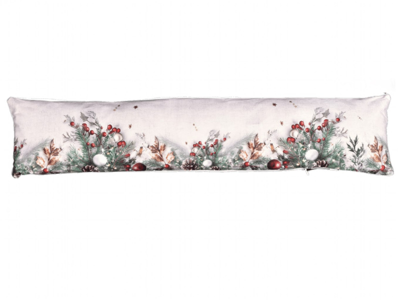 Vánoční dekorační polštářek, okenní válec proti průvanu SVÍTÍCÍ CYH6024R, vánoční ozdoby s jehličím, zelená 18x85cm