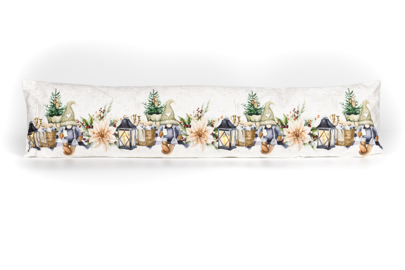 Vánoční dekorační polštářek, okenní válec proti průvanu SVÍTÍCÍ CYH6060C, skřítek s lucernou, bílá 18x85cm