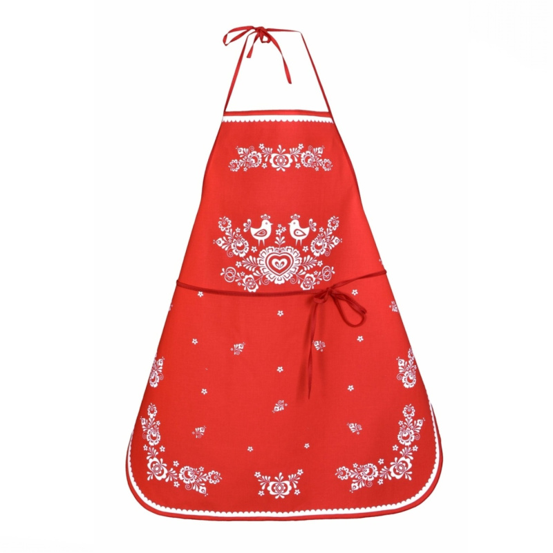 Forbyt Kuchyňská zástěra Folk podklad červený Varianta: Kuchyňská zástěra Folk podklad červený 64x76 cm