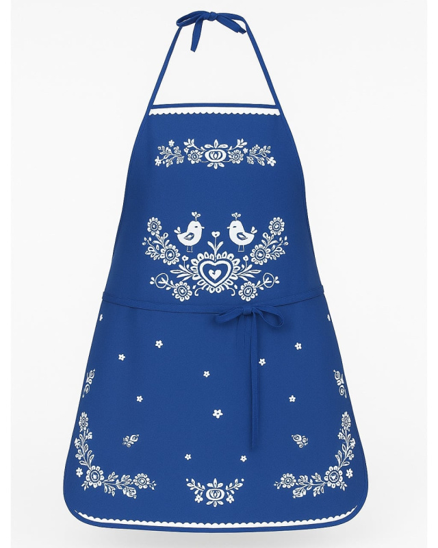 Forbyt Kuchyňská zástěra Folk podklad modrý Varianta: Kuchyňská zástěra Folk podklad modrý 64x76 cm