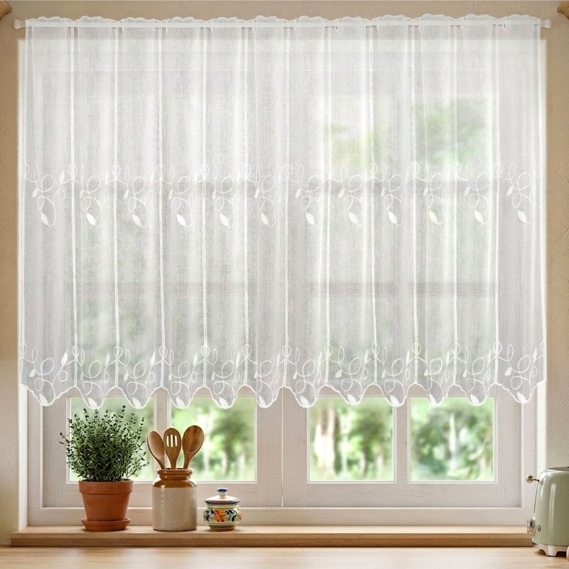 Forbyt Vitrážová záclona polyesterový BR27307, točené listy, bílá výška 90cm (v metráži)