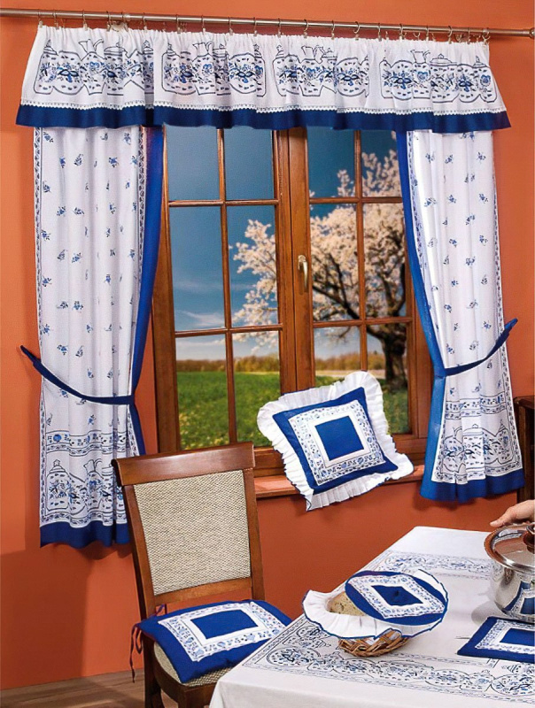 Forbyt Kusový závěs CIBULÁK, hotový, modrobílý, výška 35 cm x šířka 300 cm + výška 180 cm x šířka 80 cm (okenní set)