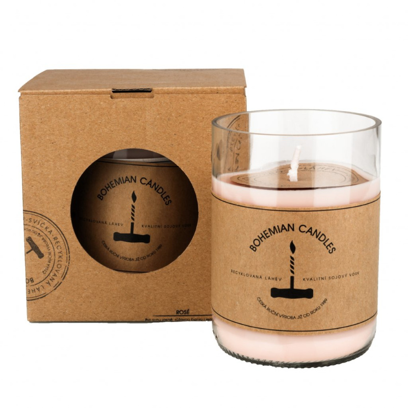 Přírodní vonná svíčka sójová - AROMKA - Láhev od vína, 290 ml Vůně: Rosé
