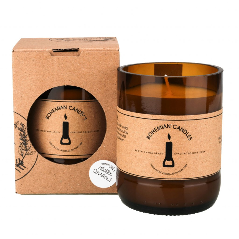Přírodní vonná svíčka sójová - AROMKA - Pivní láhev v krabičce, 150 ml Vůně: Kopřiva