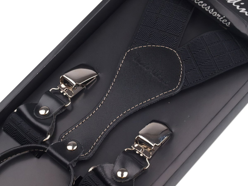 Paolo Udini šle pánské 650313/01, délka 110cm, šíře 3,5cm, tvar Y, černé čtverce