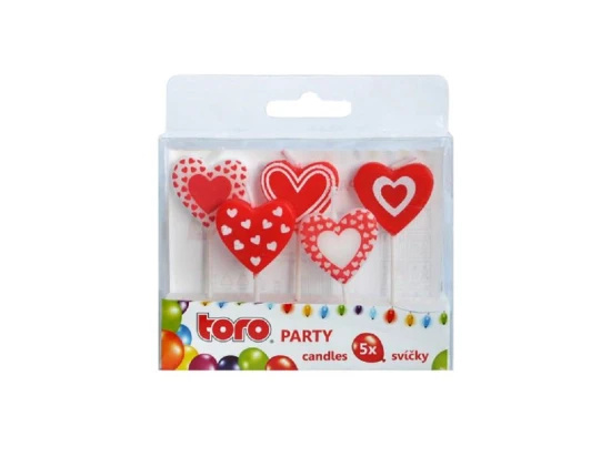 Toro Svíčka zapichovací, srdce, 5ks, 2,5x2,2x0,8cm