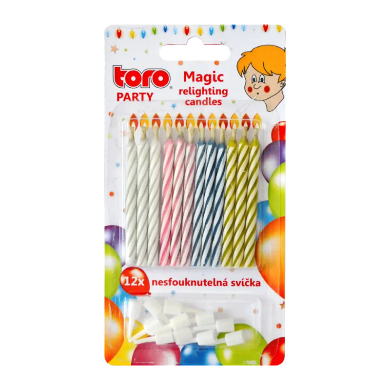 Toro Dortové svíčky s držáky, nesfouknutelné  12 ks