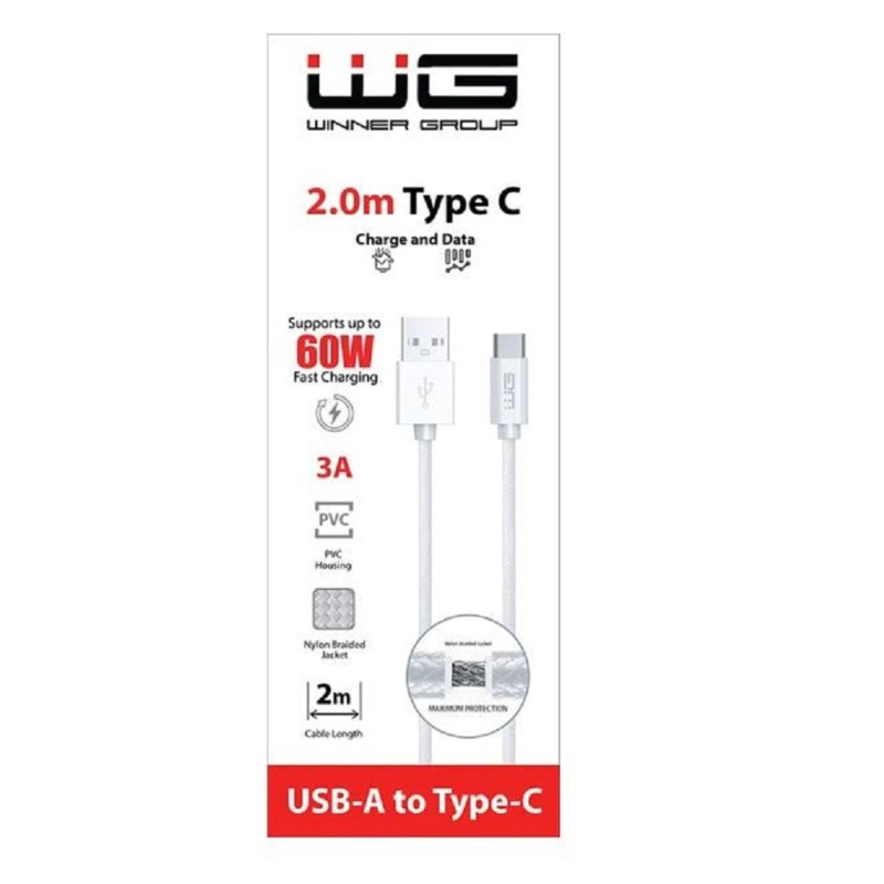 WG Datový kabel USB-A/type-C, 3 A, bílý, 2 m