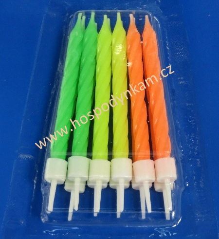 Narozeninové svíčky neon se stojánkem 60mm, 12ks