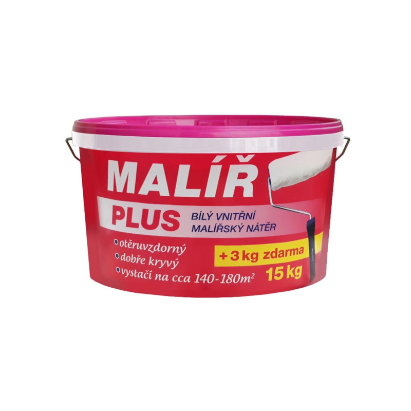 Malíř PLUS Bílý disperzní otěruvzdorný malířský nátěr 15 + 3 kg