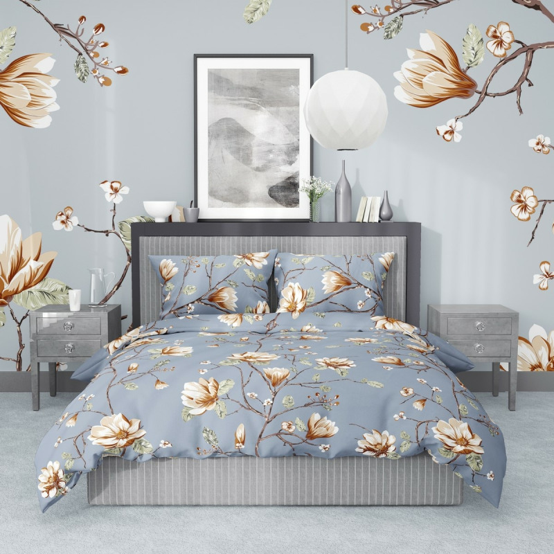 TOP Bavlněné povlečení Deluxe 140x200+70x90 Modrošedá zahrada