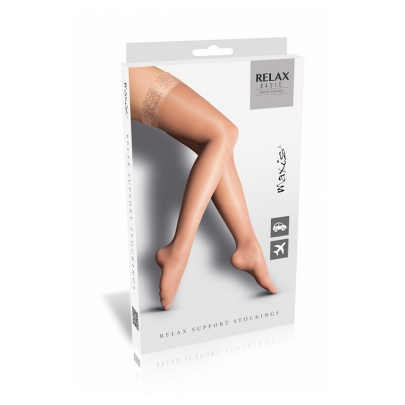MAXIS Relax basic stehenní punčochy s krajkou světlé, Velikost: M