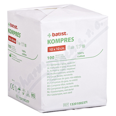 Kompres gáza nesterilní 8vr.17n. 10x10cm 100ks