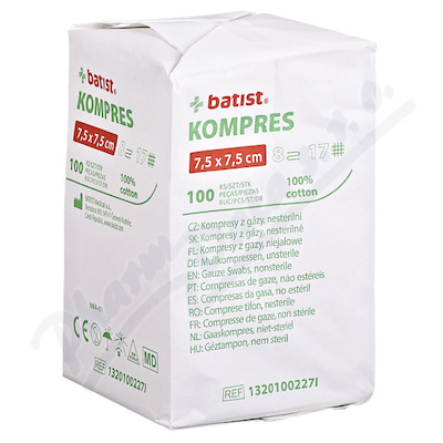 Kompres gáza nesterilní 8vr.17n. 7.5x7.5cm 100ks
