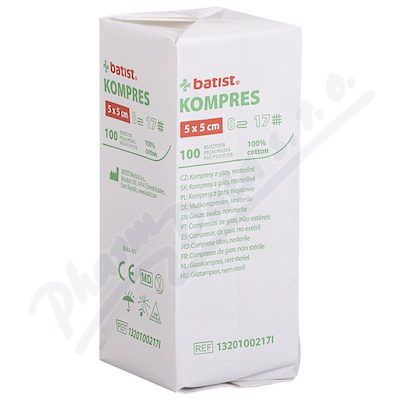 Kompres gáza nesterilní 8vr.17n. 5x5cm 100ks