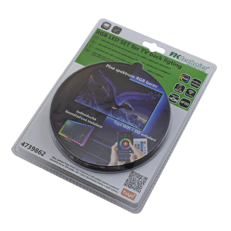 FK technics USB RGB LED pásek TV, WiFi s dálkovým IR ovladačem 6W, 260lm, 4x50cm