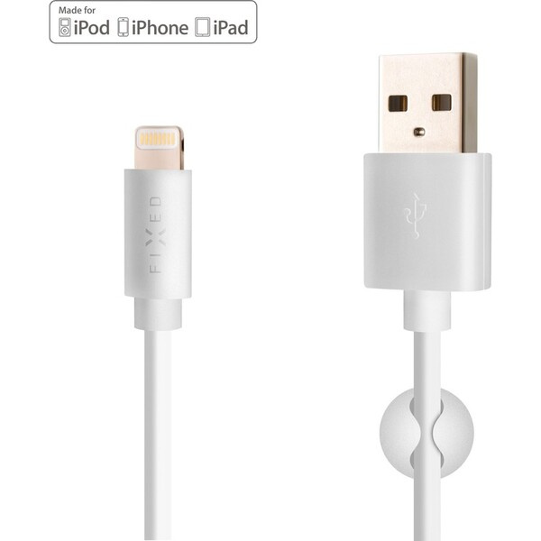 FIXED datový a nabíjecí kabel Lightning, 2 metry, MFI, 2,4A, bílý