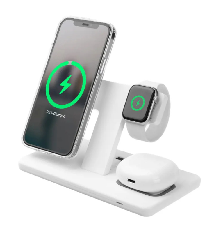 FIXED MagPowerstation 3v1 bezdrátový nabíječka s MagSafe bílá