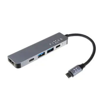 FIXED USB-C HUB Mini 5-portový pro notebooky a tablety šedý