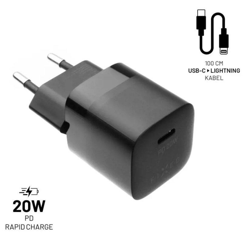 FIXED Mini nabíječka s USB-C výstupem a kabelem Lightning 1 metr PD 20W