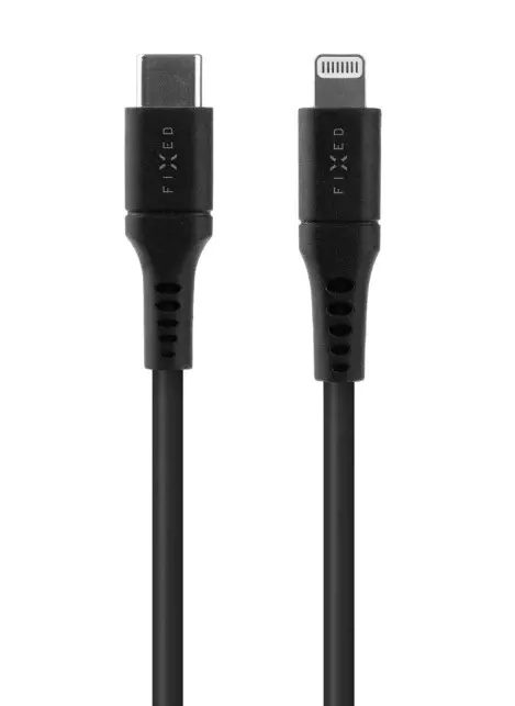 FIXED Liquid silicone kabel USB-C/Lightning (PD), MFi, 1.2m, černý