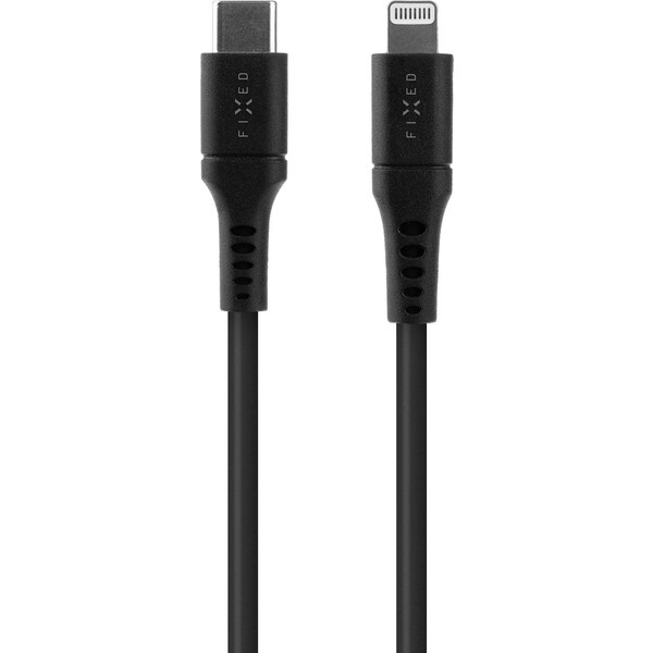 FIXED Liquid silicone kabel USB-C/Lightning (PD), MFi, 1.2m, černý