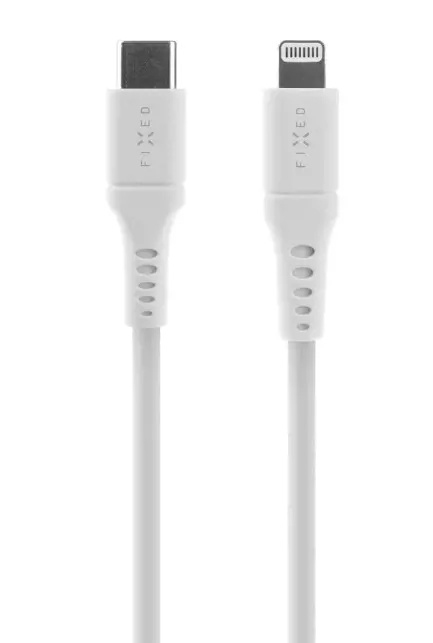 FIXED Liquid silicone kabel USB-C/Lightning (PD), MFi, 1.2m, bílý