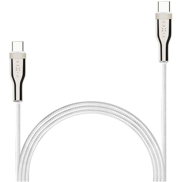 FIXED opletený kabel USB-C/USB-C (PD), 0.5m, USB 2.0, 100W, bílý