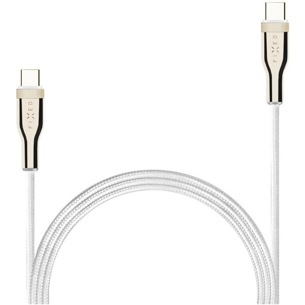FIXED opletený kabel USB-C/USB-C (PD), 1.2m, USB 2.0, 100W, bílý