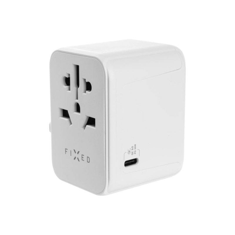 30W cestovní adaptér FIXED Voyager GaN (EU, UK, USA, AUS) - bílý
