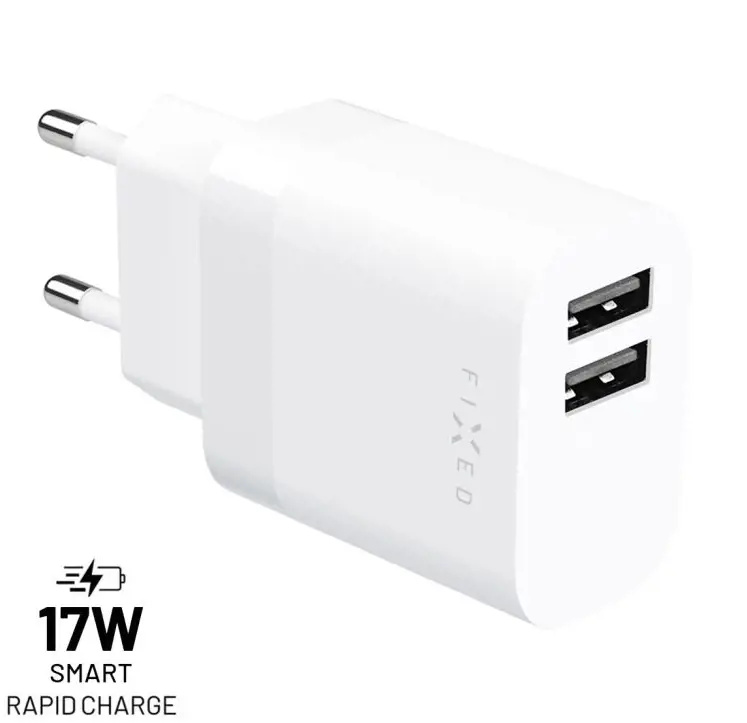 FIXED nabíječka s 2x USB-A, 17W, bílá