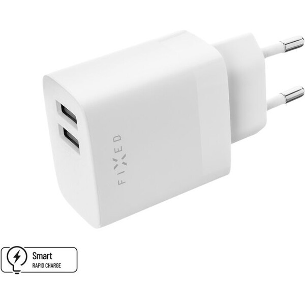 FIXED nabíječka s 2x USB-A, 17W, bílá