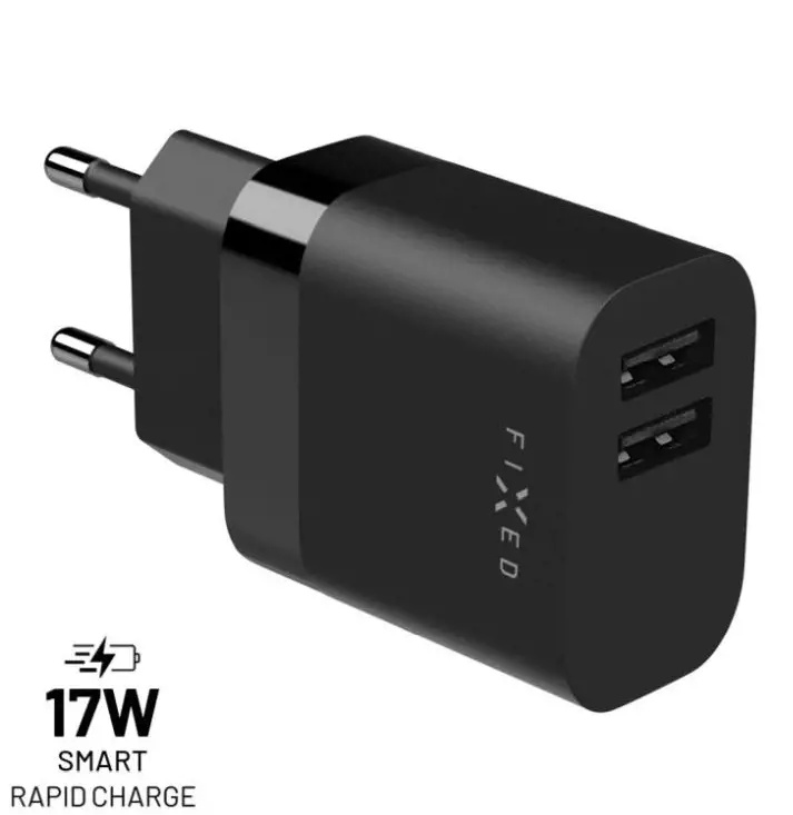 FIXED nabíječka s 2x USB-A, 17W, černá