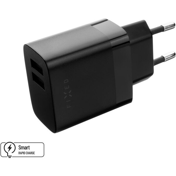FIXED nabíječka s 2x USB-A, 17W, černá