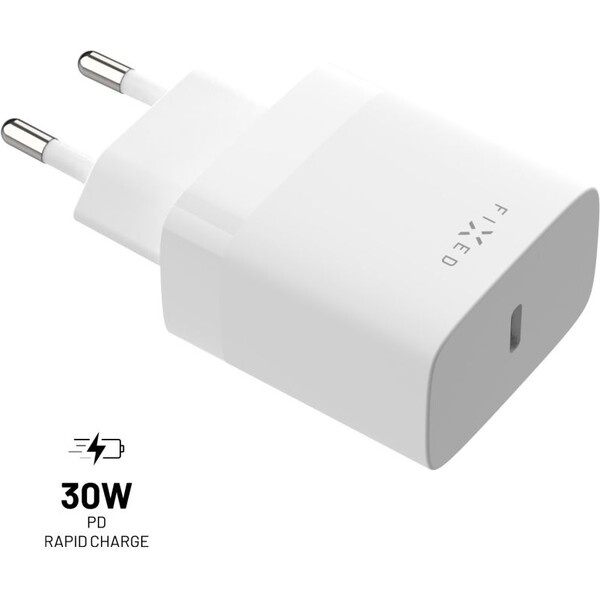 FIXED USB-C PD síťová nabíječka, 30W, bílá